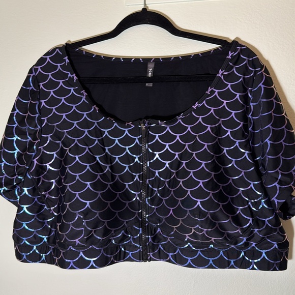 Torrid 6 Zip Front Short Sleeve Active Swim Top - Mermaid - Picture 3 of 8